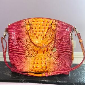 Brahmin Ombre Croc-Embossed Satchel in Orange and Pink